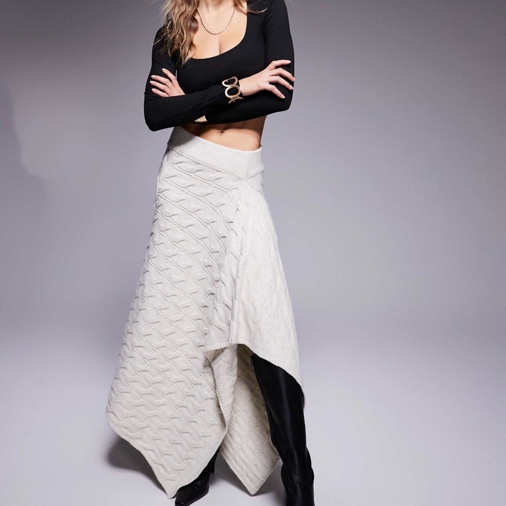 ASOS Ivory Asymmetric Cable-Knit Maxi Skirt